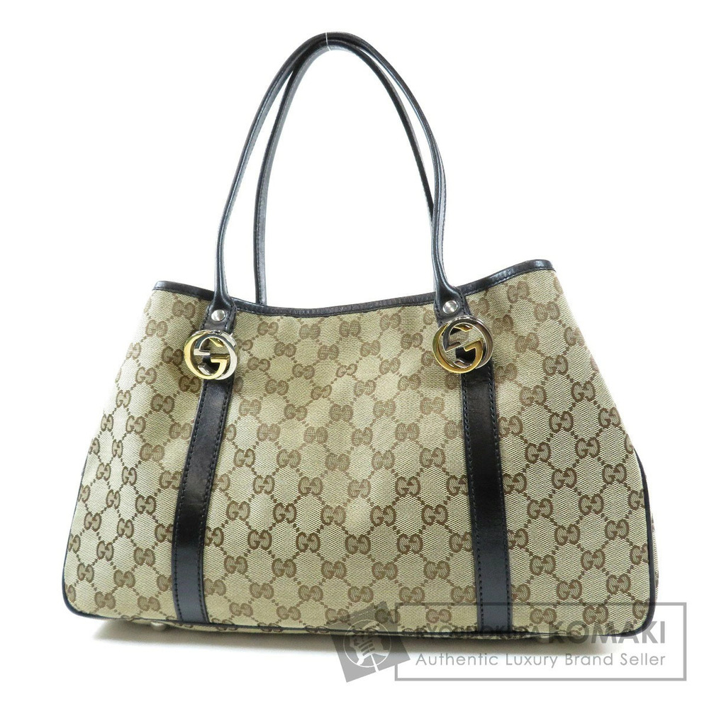 Gucci GG Twins tote bag beige GG canvas black leather